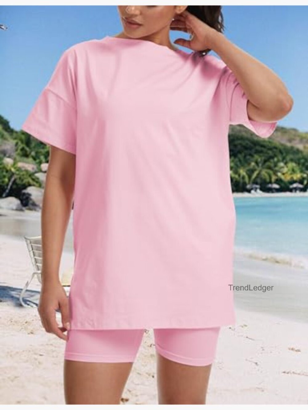 Oversized V Neck T Shirt & Biker Shorts Matching Set - Picture 5 of 7